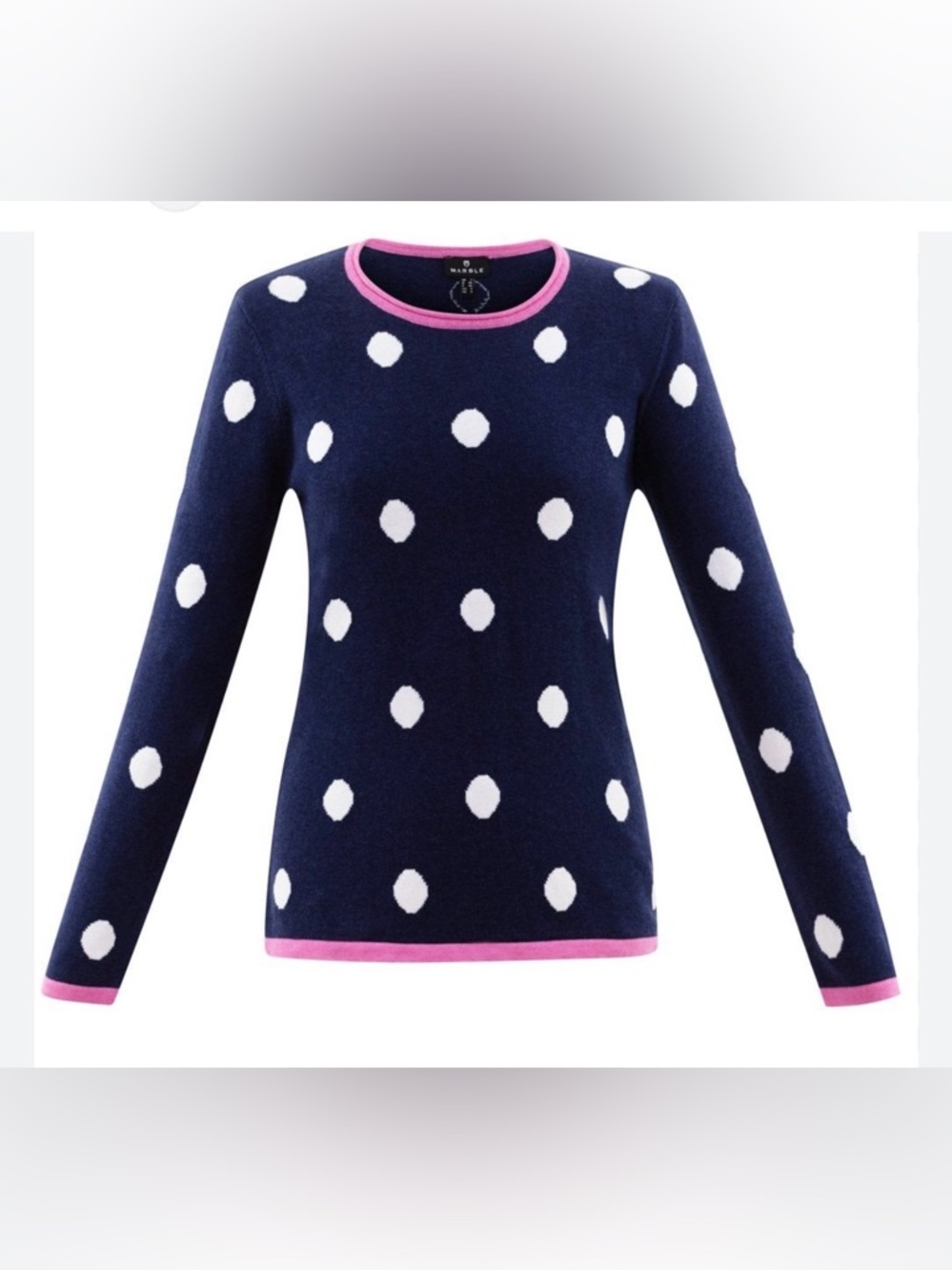 Polka Dot Pullover with Purple Trim